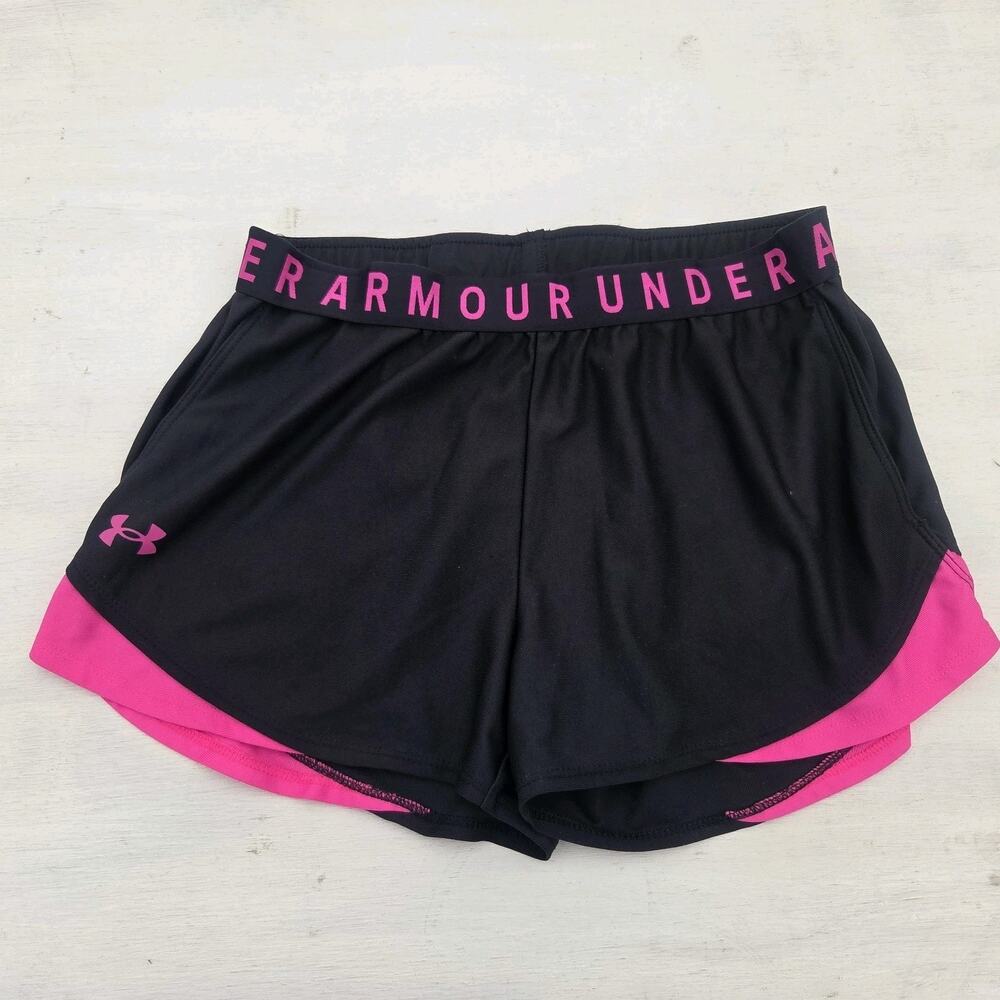 Under Armour Black Pink Athletic Shorts Womens Medium Running Elastic Waist